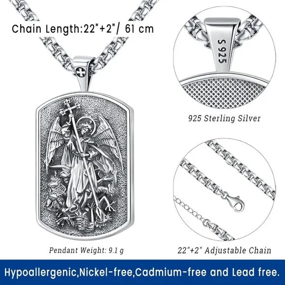 Saint Necklace Sterling Silver 925 Protection Jewelry for Men Women Patron St Me